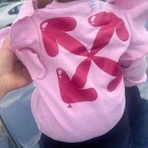 Off-White Milan Italy Classic Arrow Logo Pink Ruffle Girls Sweatshirt